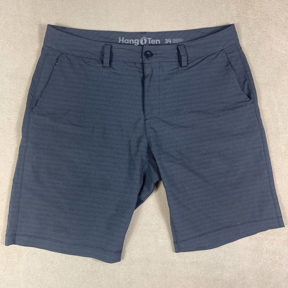 Hang Ten Mens 34 Shorts Gray‎ Striped Mid Rise Pockets Stretch Relaxed Fit - Picture 1 of 12